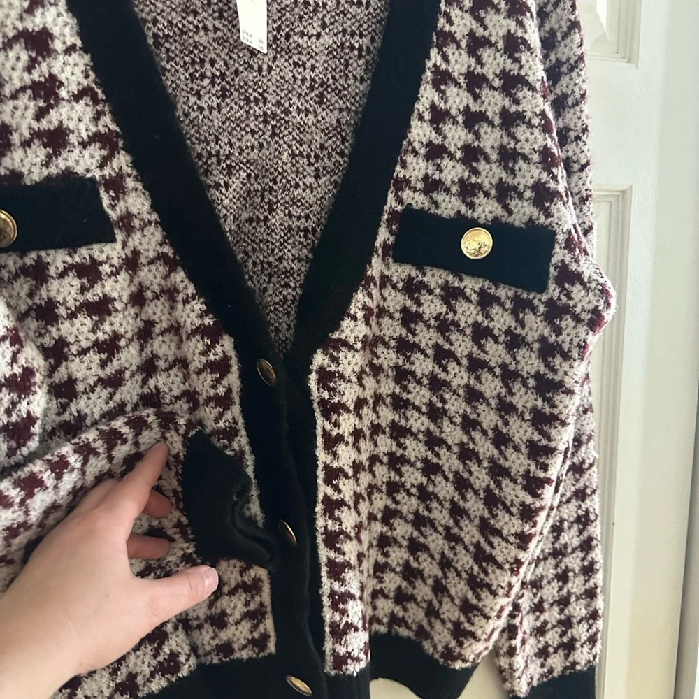 Anthro Maeve Houndstooth Cardigan with Gold buttons - Picture 5 of 6